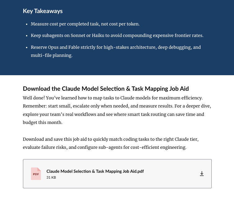 Key Takeaways & Downloadable Claude Model Selection Job Aid (PDF)