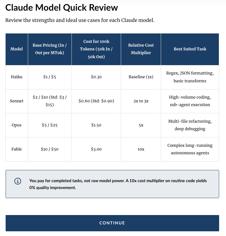 Claude Model Quick Review: 100k-Token Cost Multiplier Table & 10x Warning Callout