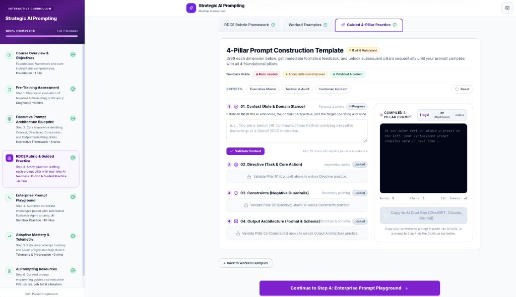 Interactive 4-Pillar Prompt Construction Template & Live Compiler